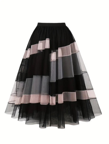 Black & Nude Color Block Tutu Skirt