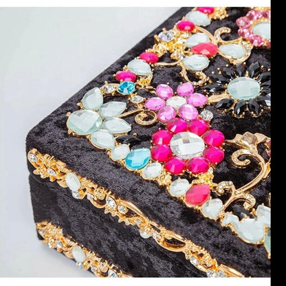 Luxury Velvet Crystal And Diamond Female Clutch