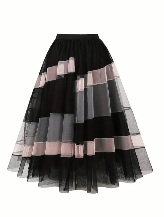 Black & Nude Color Block Tutu Skirt