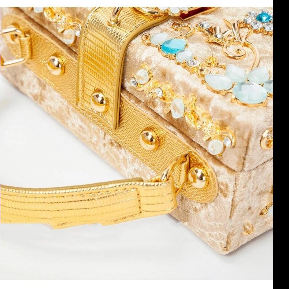 Luxury Velvet Crystal And Diamond Female Clutch