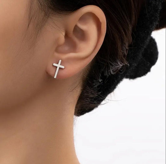 Silver plated religious stud earrings