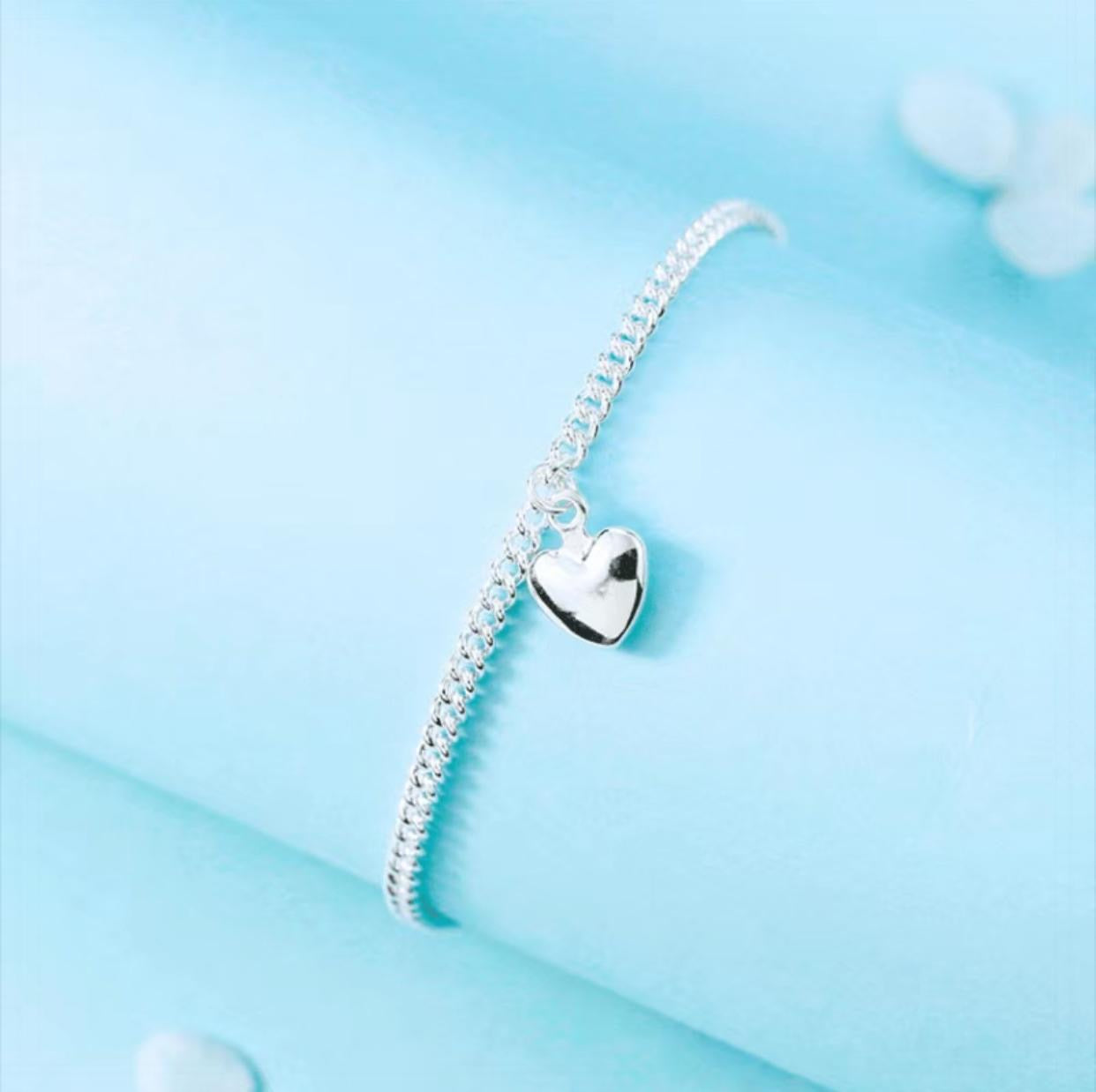 925 Sterling Silver Heart-Shaped Pendant Charm Bracelet