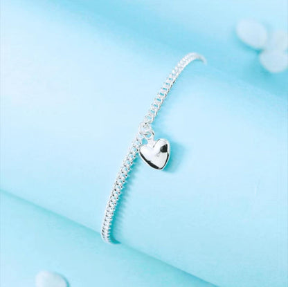 925 Sterling Silver Heart-Shaped Pendant Charm Bracelet