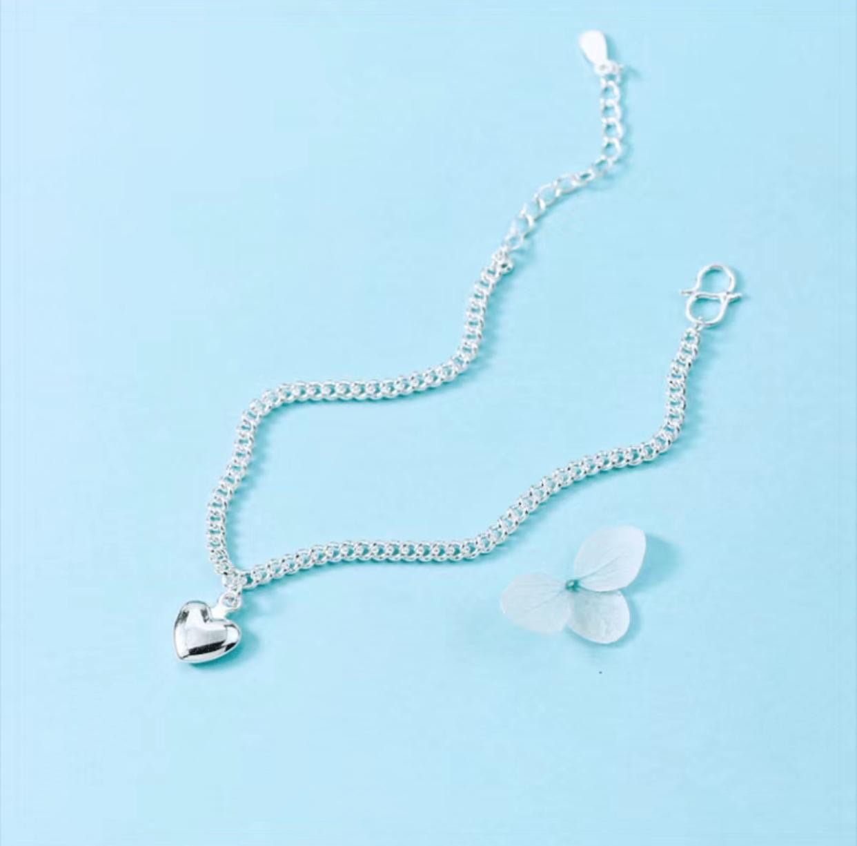 925 Sterling Silver Heart-Shaped Pendant Charm Bracelet