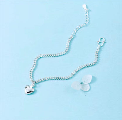 925 Sterling Silver Heart-Shaped Pendant Charm Bracelet