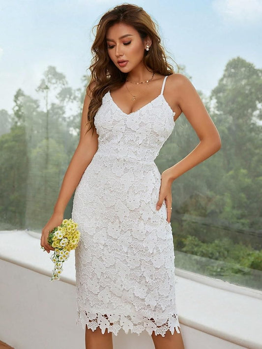 White Lace Bodycon Spaghetti Dress