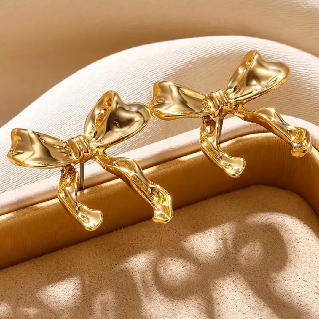 Gold Plated Bowknot Stud Earrings