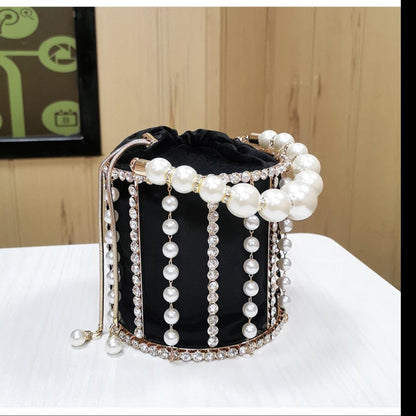 Luxury Rhinestone Diamond And Pearl Clutch Bag