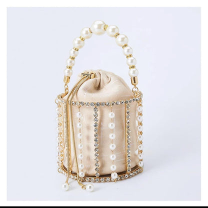 Luxury Rhinestone Diamond And Pearl Clutch Bag