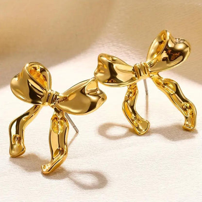 Gold Plated Bowknot Stud Earrings