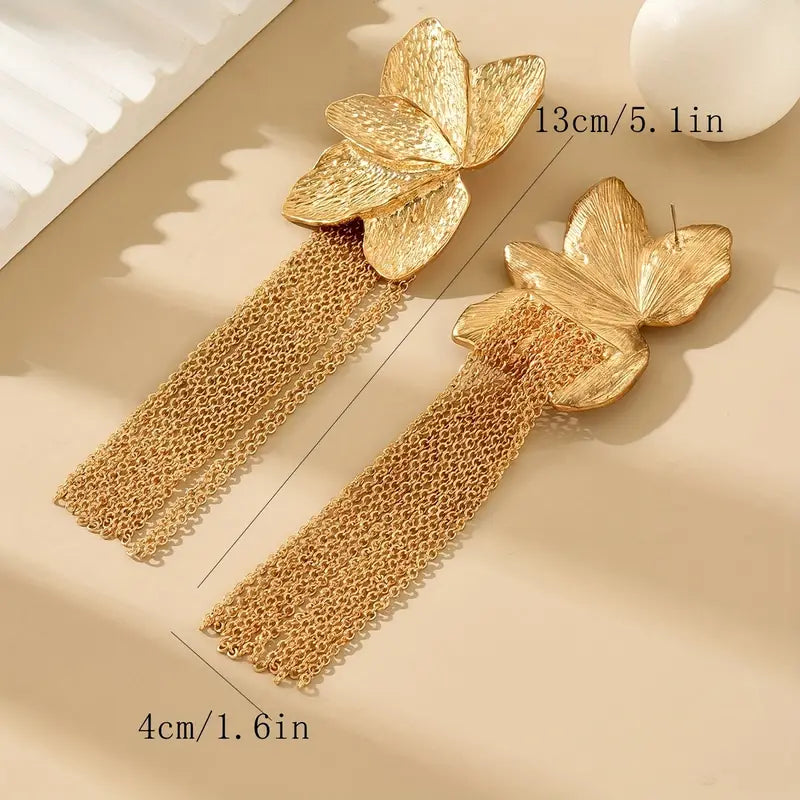 Golden Petals Tassel Earrings