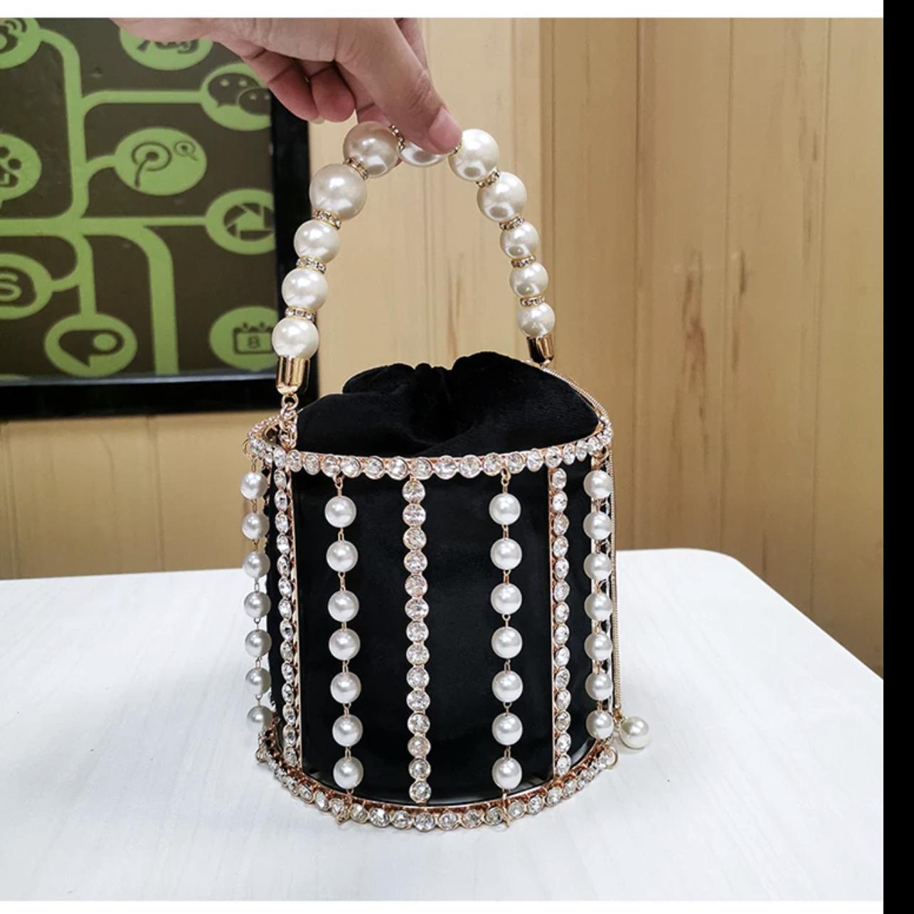 Luxury Rhinestone Diamond And Pearl Clutch Bag