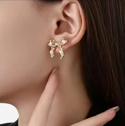 Gold Plated Bowknot Stud Earrings