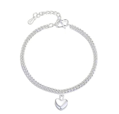 925 Sterling Silver Heart-Shaped Pendant Charm Bracelet