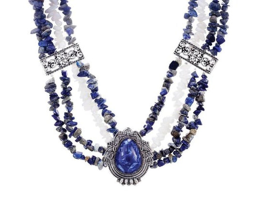 Antique Silver and Deep Blue Pendant Necklace