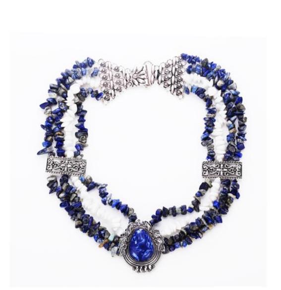 Antique Silver and Deep Blue Pendant Necklace