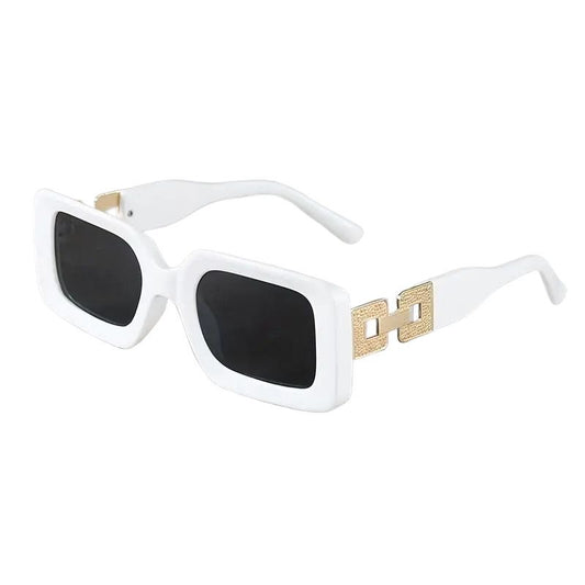 Square Fashion Sunglasses, Gold Chain Accent, UV Protection, 3 Colors, Available in White, Black, Grey