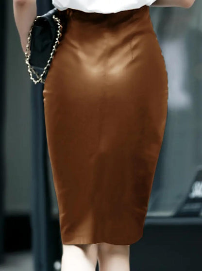 The Brown Leather Double Split Skirt