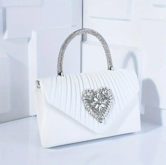 The White Pleated Rhinestone Clutch Bag