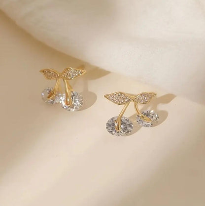 Elegant Cherry-Shaped Stud Earrings with Sparkling CZ