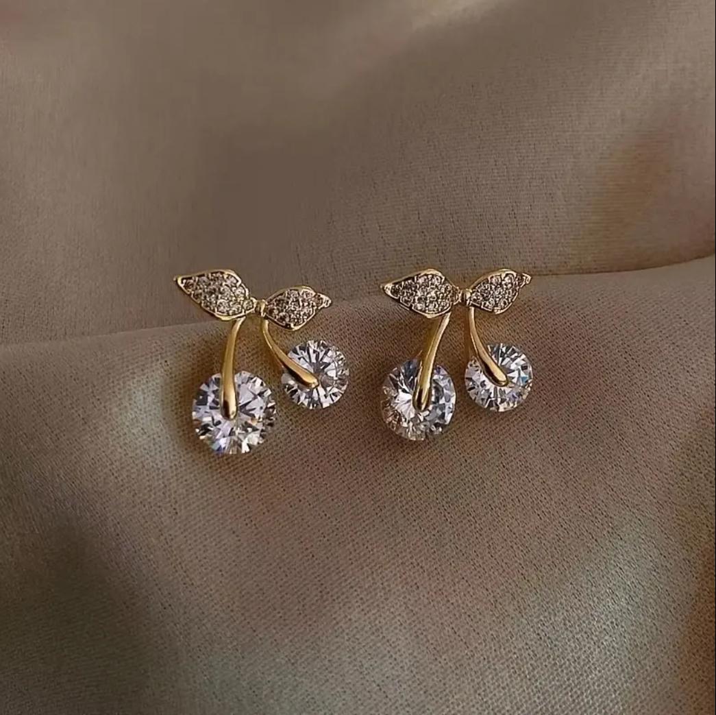 Elegant Cherry-Shaped Stud Earrings with Sparkling CZ