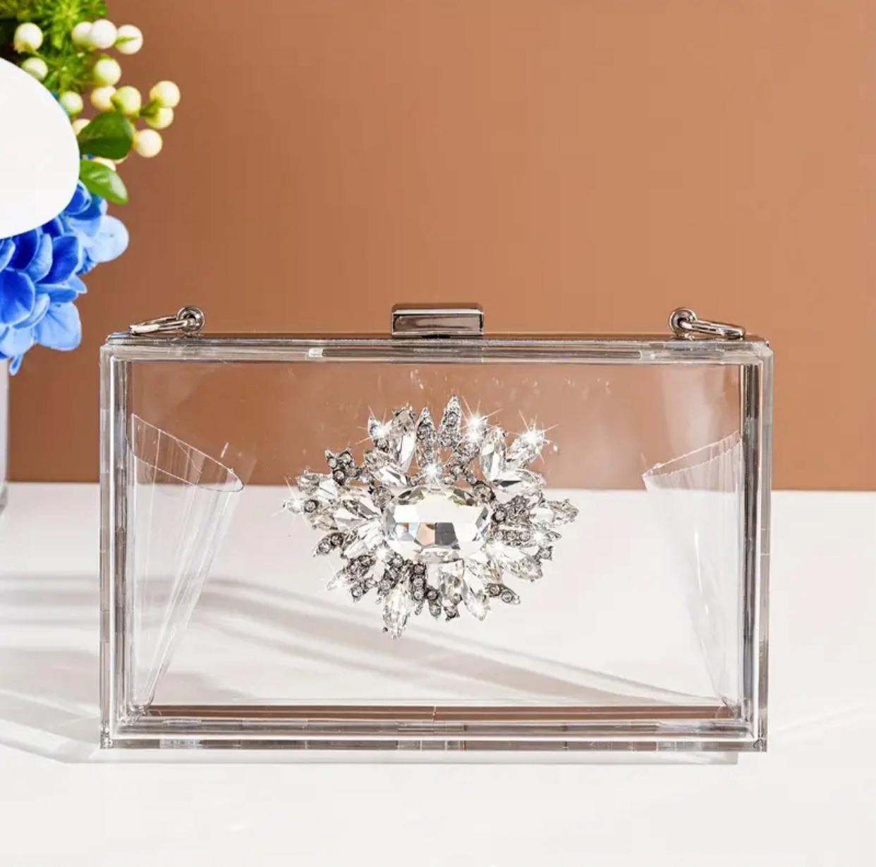 Clear Rhinestone Flower Decor Clutch