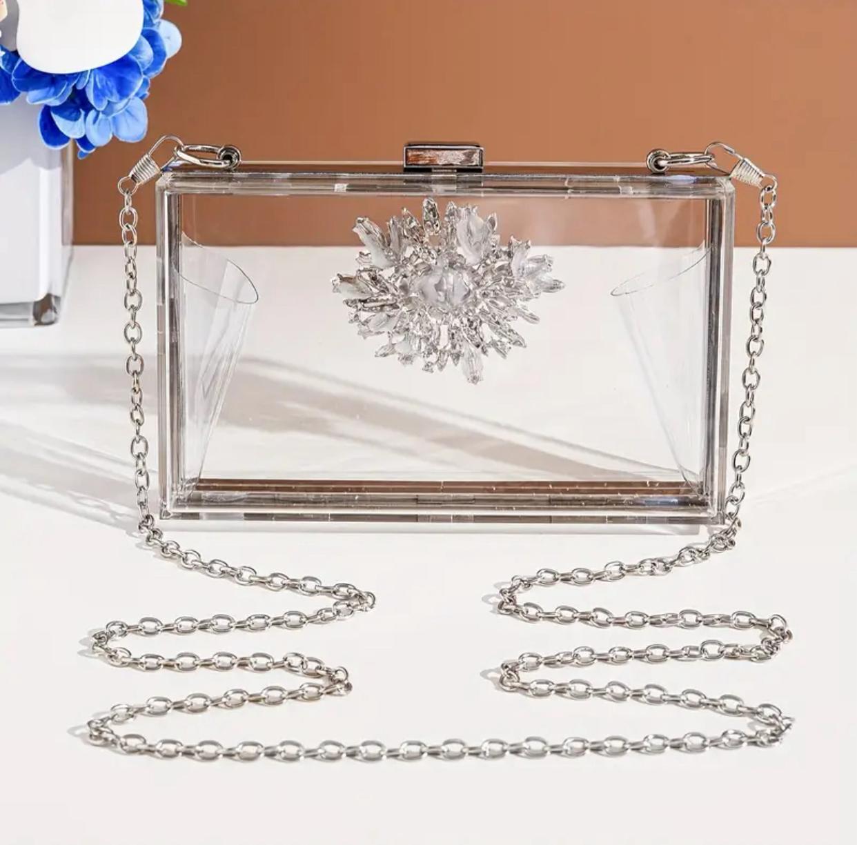 Clear Rhinestone Flower Decor Clutch