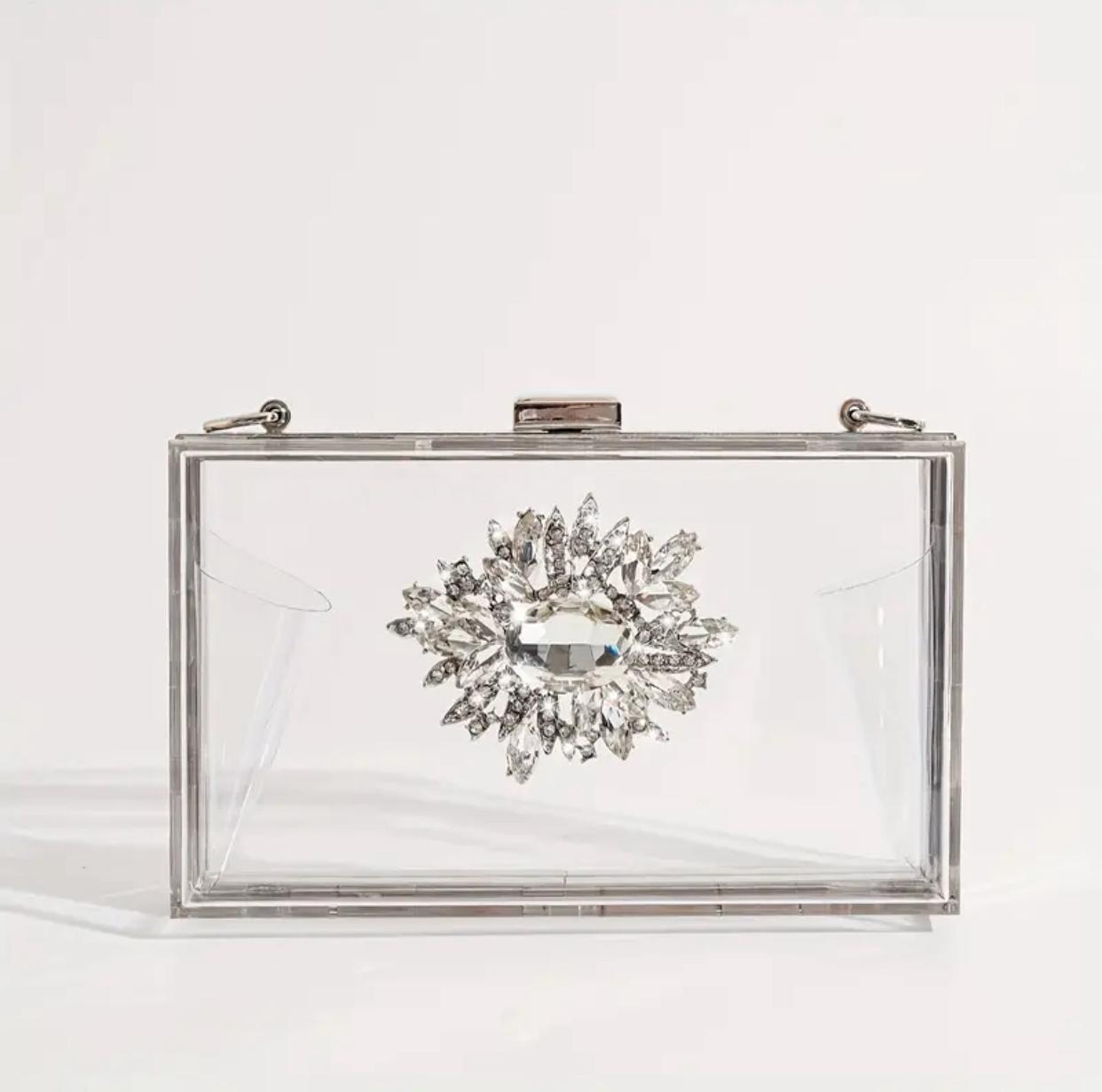 Clear Rhinestone Flower Decor Clutch