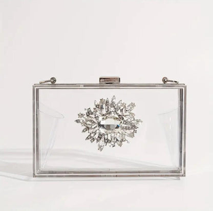 Clear Rhinestone Flower Decor Clutch