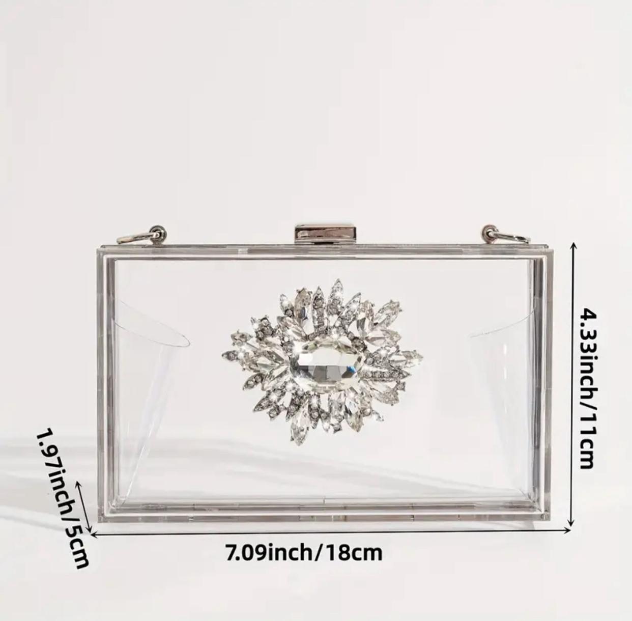 Clear Rhinestone Flower Decor Clutch