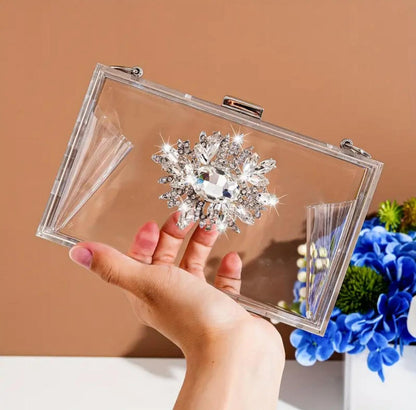 Clear Rhinestone Flower Decor Clutch