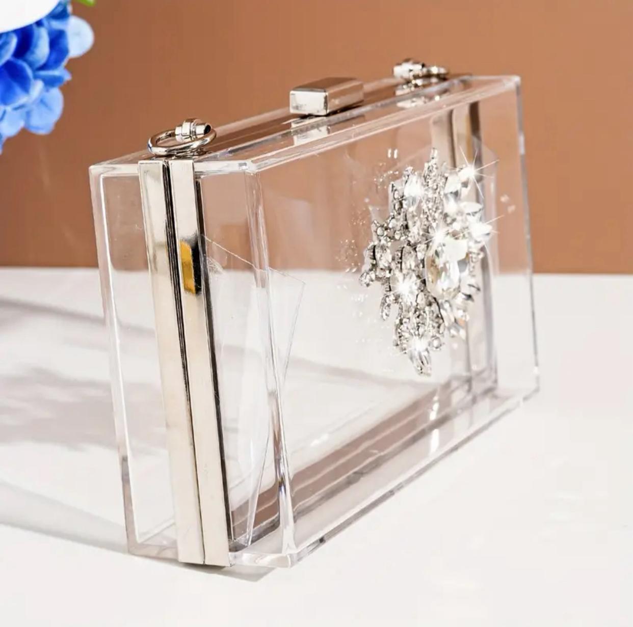 Clear Rhinestone Flower Decor Clutch