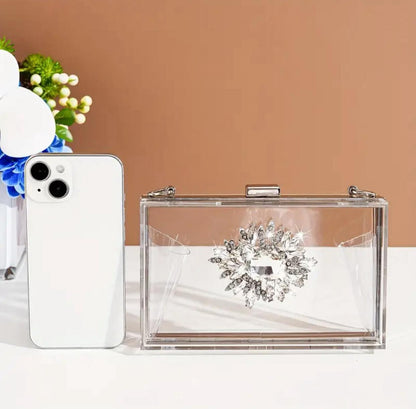 Clear Rhinestone Flower Decor Clutch