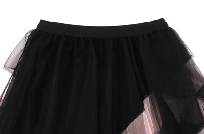 Black & Nude Color Block Tutu Skirt