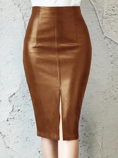 The Brown Leather Double Split Skirt