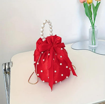 Bright Red Mini Fashion Drawstring Bucket Bag