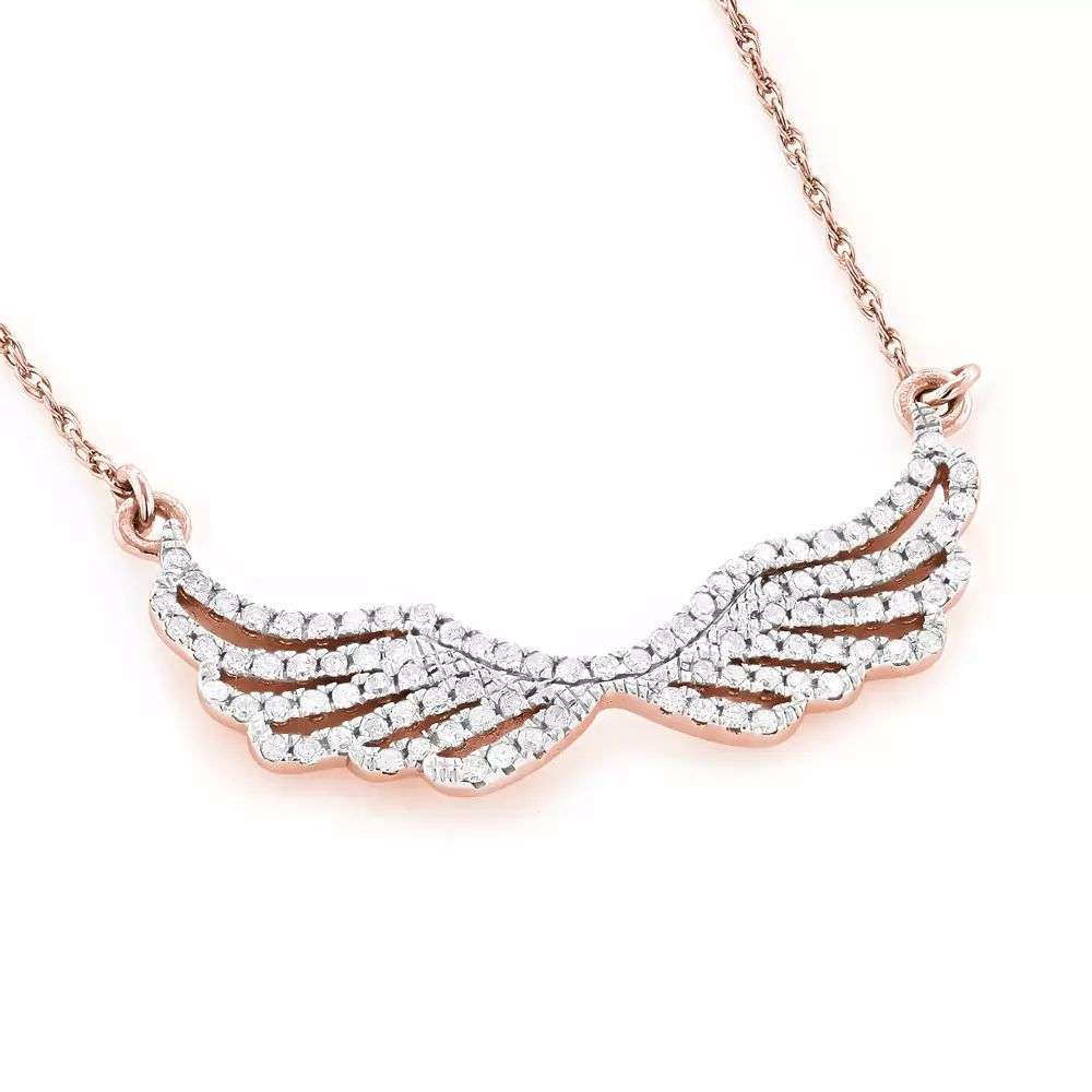 14k Solid Gold Ladies Diamond Wings Necklace Pendant
