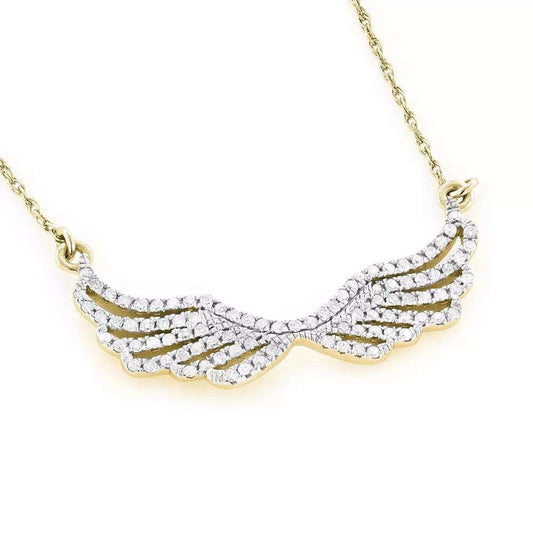 14k Solid Gold Ladies Diamond Wings Necklace Pendant