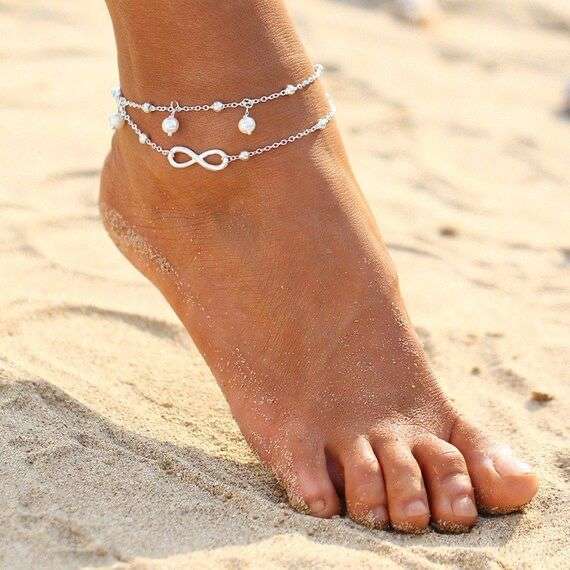 Bohemian Infinity Pearl Anklet, Honeymoon Anklet, Beach Anklet