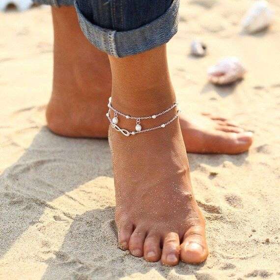Bohemian Infinity Pearl Anklet, Honeymoon Anklet, Beach Anklet