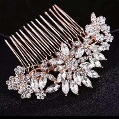 Rose Gold Crystal Leaves Hair Comb