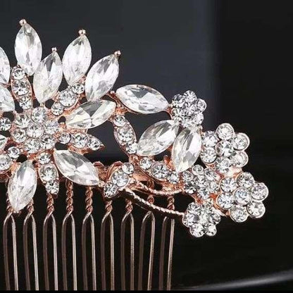 Rose Gold Crystal Leaves Hair Comb