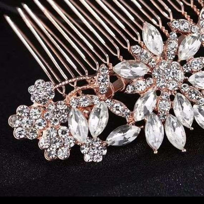 Rose Gold Crystal Leaves Hair Comb