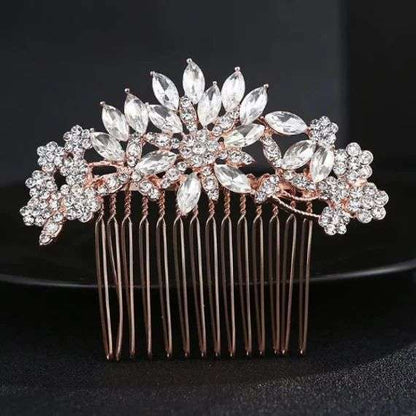 Rose Gold Crystal Leaves Hair Comb