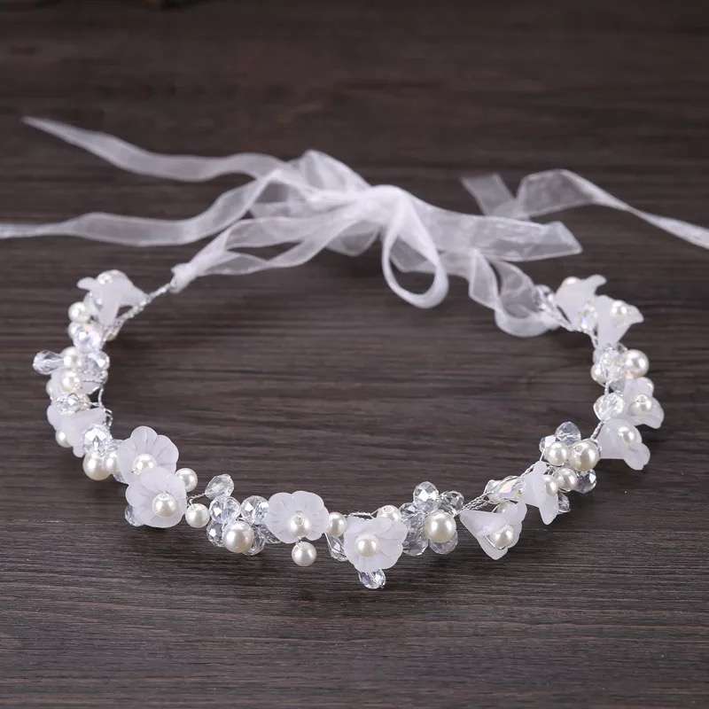 White Crystal Pearl Flower Headband 