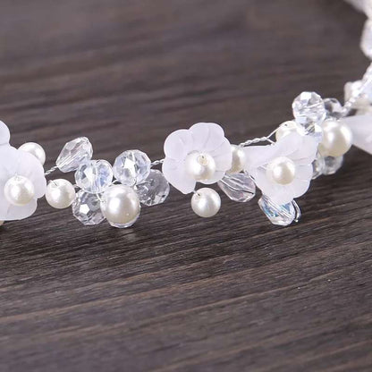 White Crystal Pearl Flower Headband 