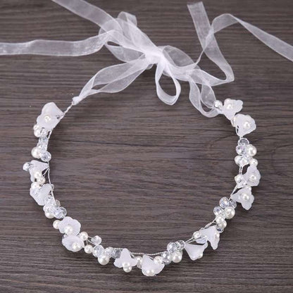 White Crystal Pearl Flower Headband 