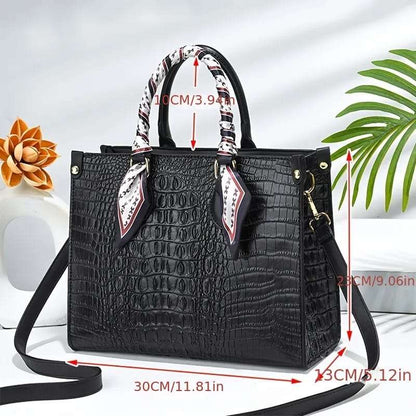 Trendy Structured Croc Pattern Faux Leather Handbag