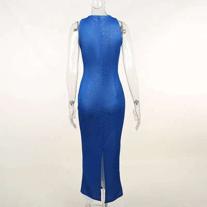 The Shiny Sleeveless Maxi Dress in Royal Blue