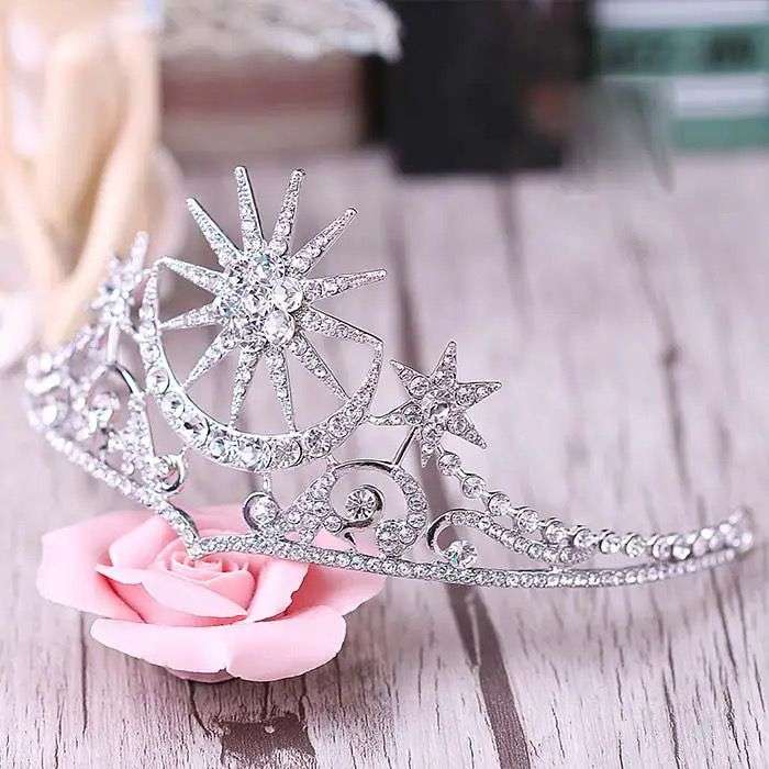 The Crescent Moon and Stars Crystal Tiara